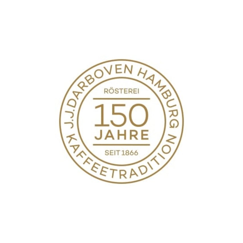 Das Logo von J.J. Darboven feiert 150 Jahre Kaffeetradition in Hamburg, gegründet 1866.