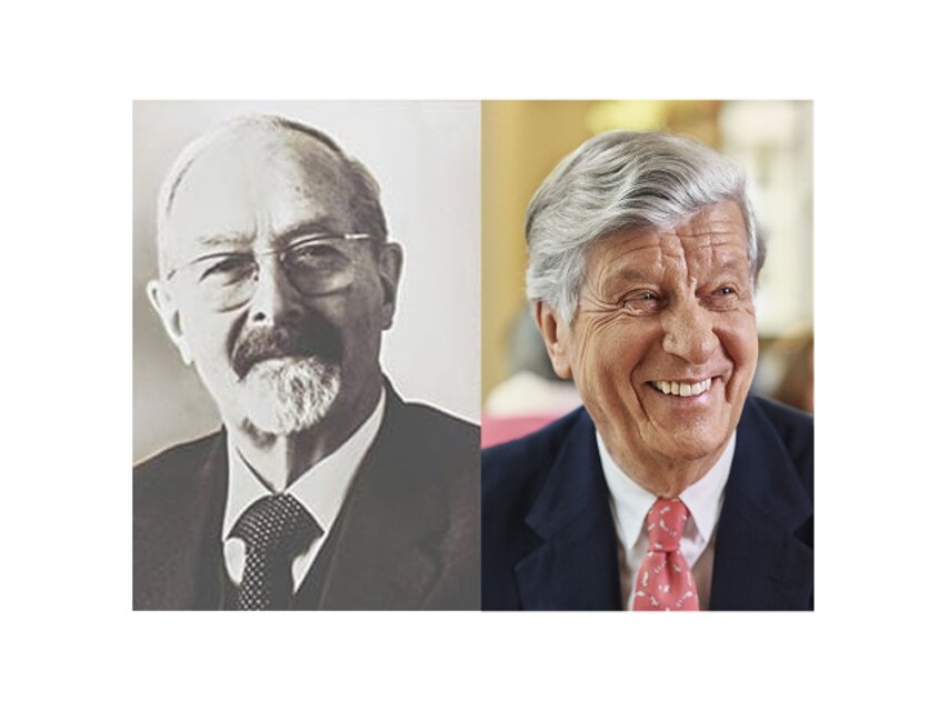 Nikolaus und Albert Darboven, berühmte Persönlichkeiten aus Kunst und Wirtschaft, porträtiert in kontrastierenden Stilen aus verschiedenen Epochen.